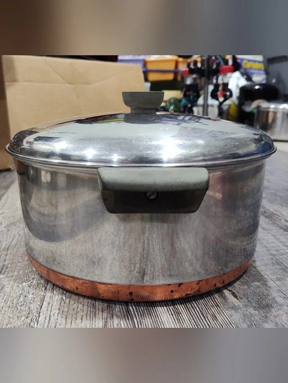 Vintage Revere Copper Maid Pot With Domed Lid, 6-Qt Stock Pot, Stainless Steel